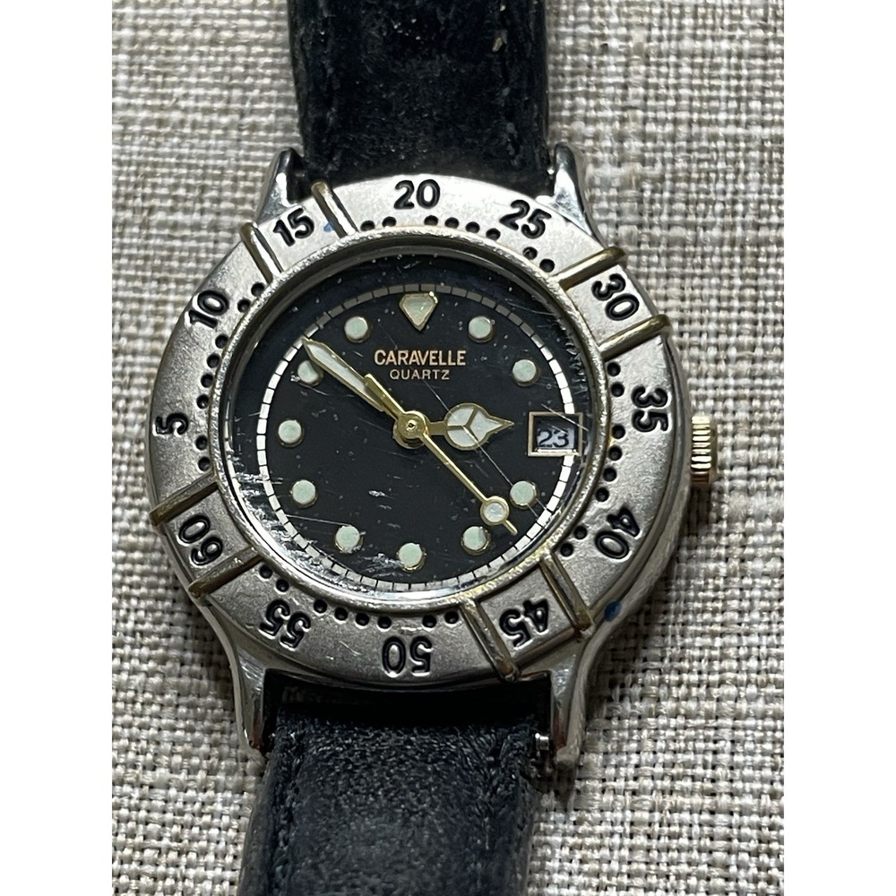 Caravelle Bulova Women's Quartz Diver Style Watch 32mm Black Dial Date – As Is